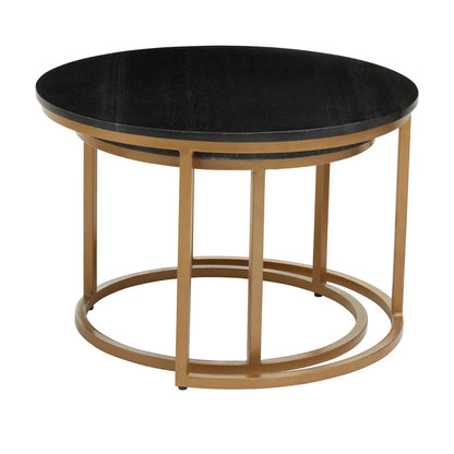 Varana Nest Of Two Black Marble Top Round Coffee Tables