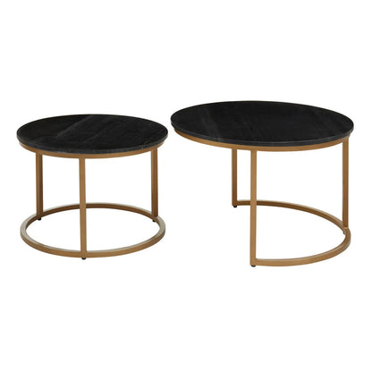 Varana Nest Of Two Black Marble Top Round Coffee Tables