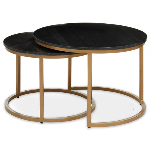 Varana Nest Of Two Black Marble Top Round Coffee Tables