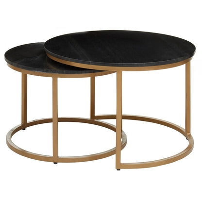 Varana Nest Of Two Black Marble Top Round Coffee Tables
