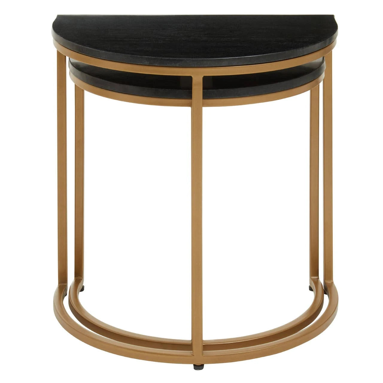 Varana Nest Of Two Half Moon Black Marble Top Tables