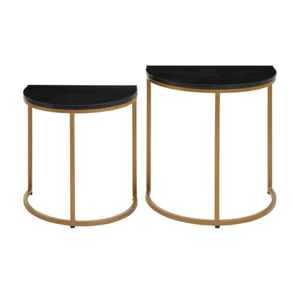 Varana Nest Of Two Half Moon Black Marble Top Tables