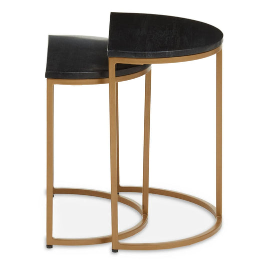 Varana Nest Of Two Half Moon Black Marble Top Tables