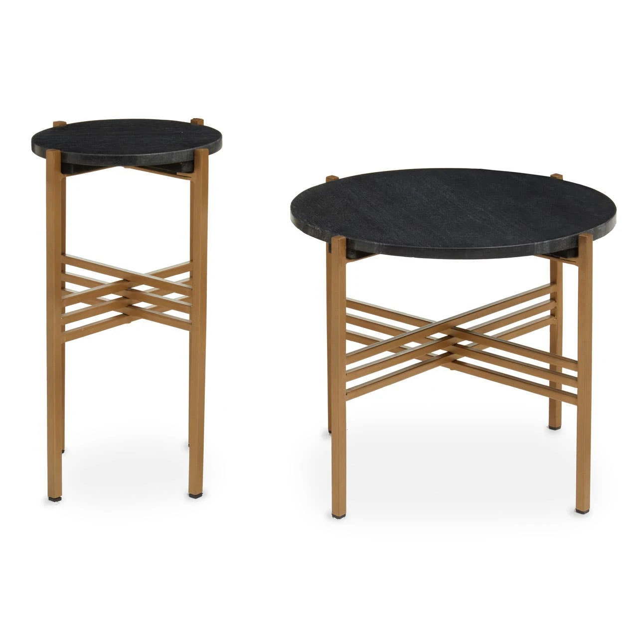 Varana Set of 2 Black Marble Top Round Side Table