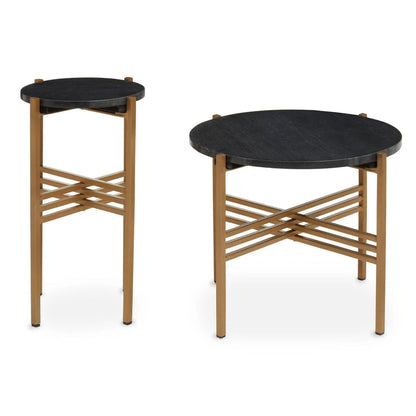 Varana Set of 2 Black Marble Top Round Side Table