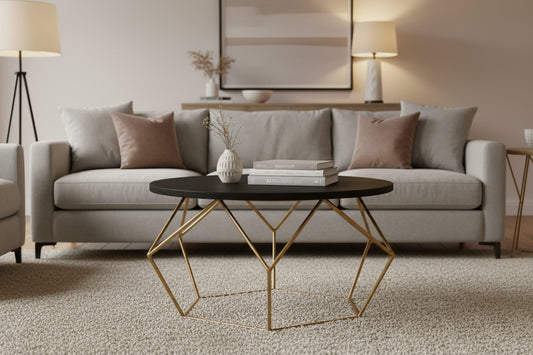 Varana Round Marble Top Coffee Table With Gold Finish Frame