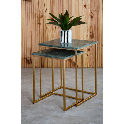 Mandoli Nest Of 2 Green Marble Side Tables