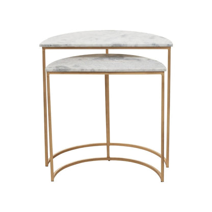 Mandoli Nest Of 2 White Marble Top Semicircular Side Tables