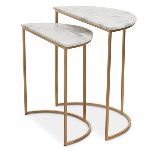 Mandoli Nest Of 2 White Marble Top Semicircular Side Tables