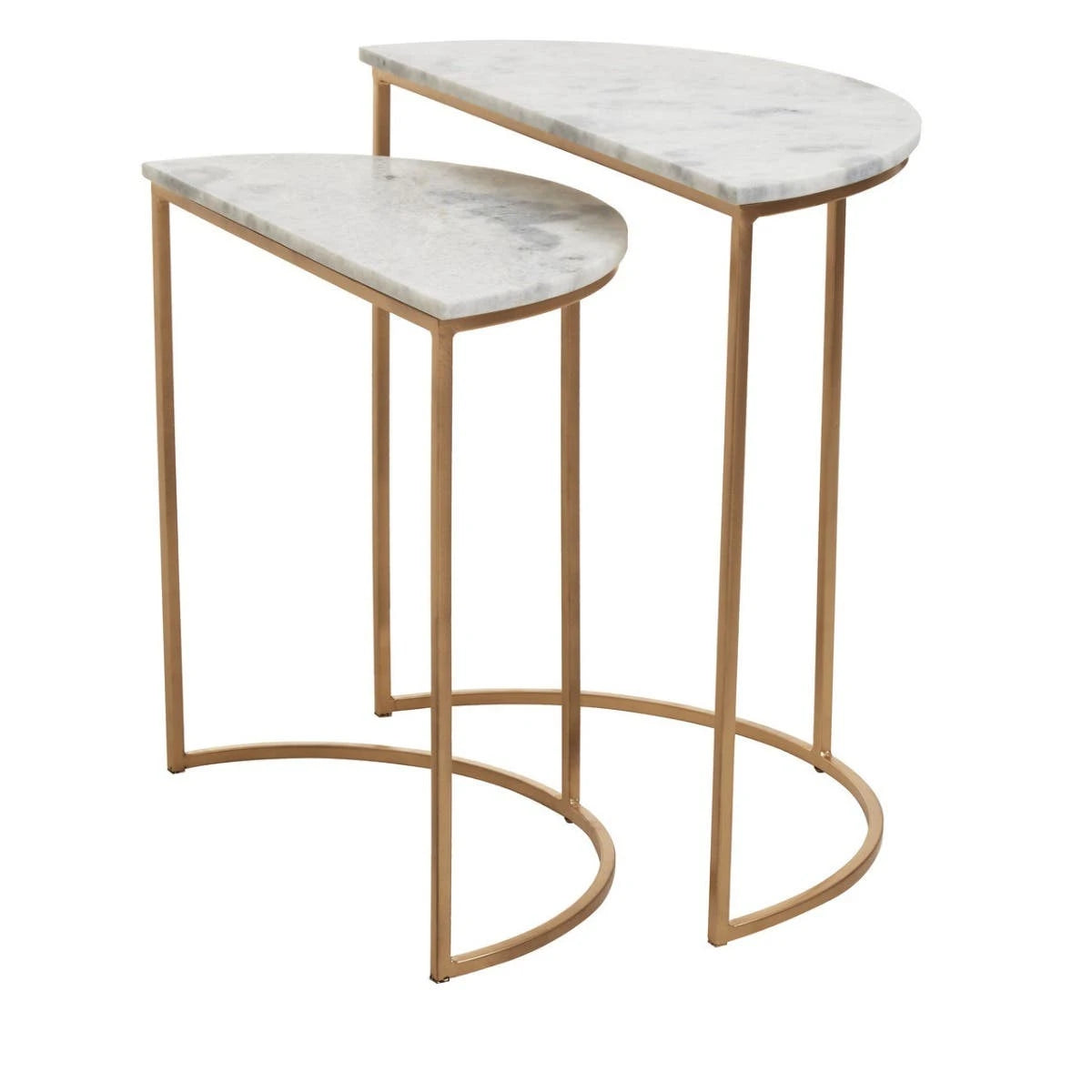 Mandoli Nest Of 2 White Marble Top Semicircular Side Tables