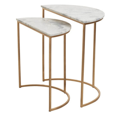 Mandoli Nest Of 2 White Marble Top Semicircular Side Tables