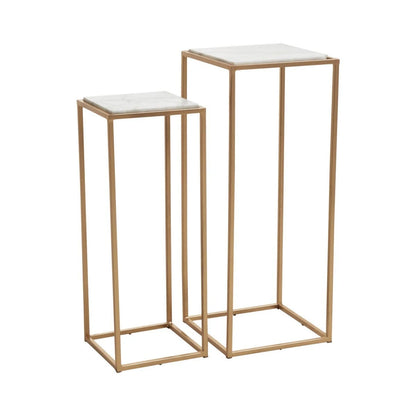 Mandoli Nest Of 2 White Marble Top Square Side Tables