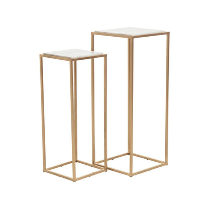 Mandoli Nest Of 2 White Marble Top Square Side Tables