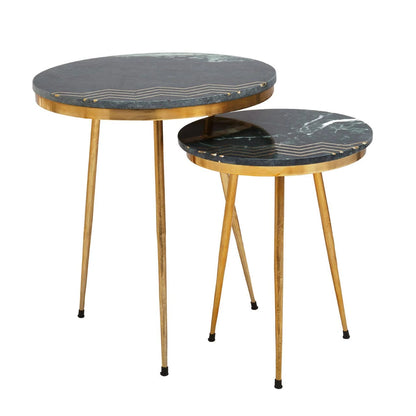 Nirav Green Marble Top Set of 2 Side Table