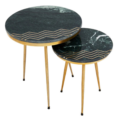 Nirav Green Marble Top Set of 2 Side Table