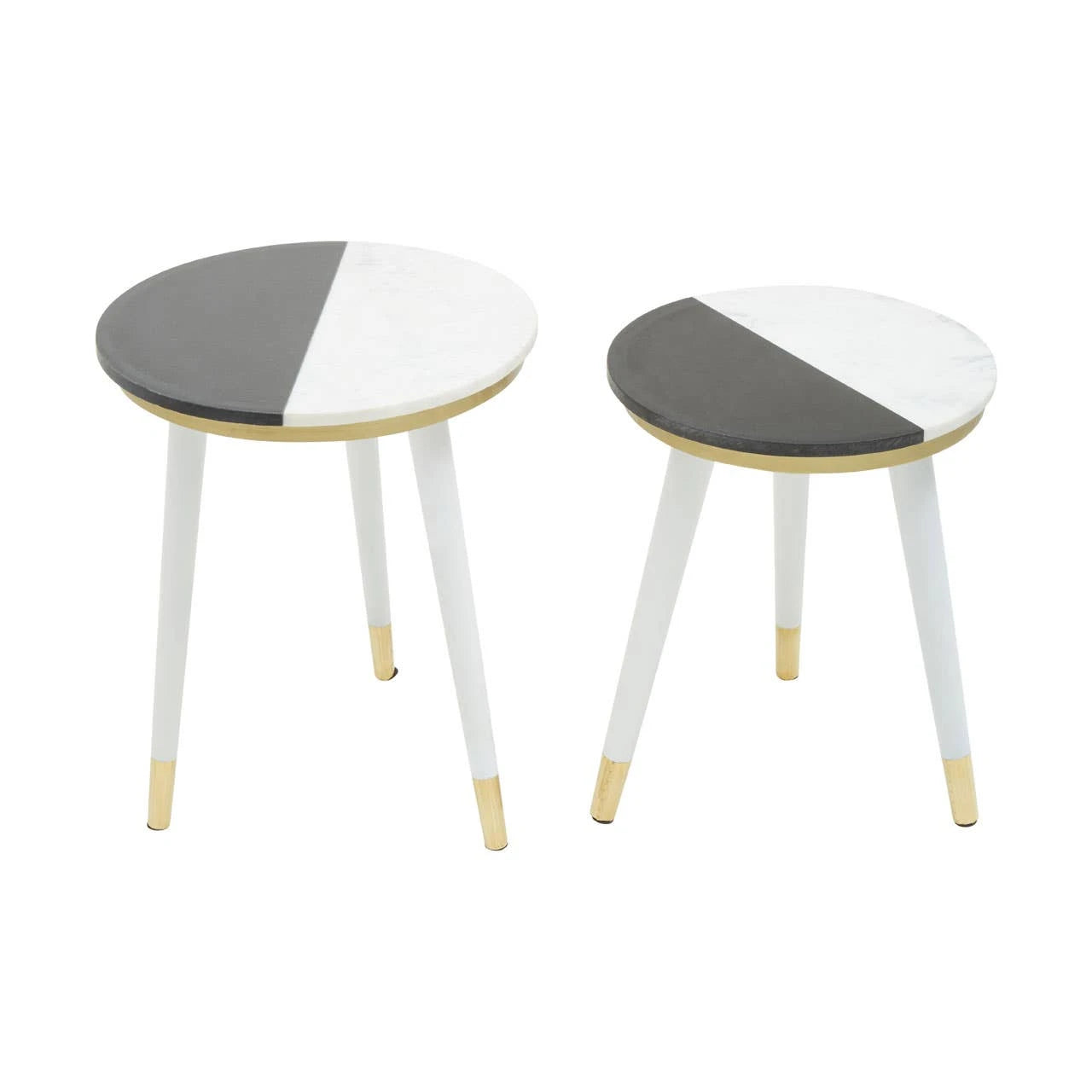 Nirav Black And White Marble Set of 2 Side Table