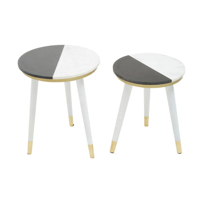 Nirav Black And White Marble Set of 2 Side Table