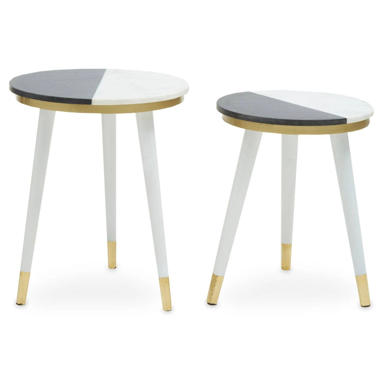 Nirav Black And White Marble Set of 2 Side Table