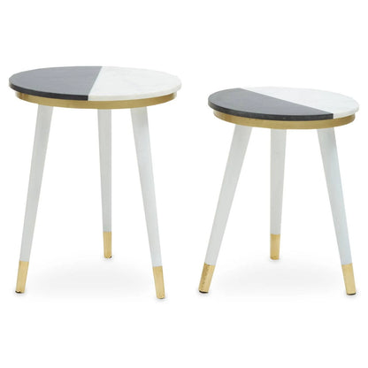 Nirav Black And White Marble Set of 2 Side Table