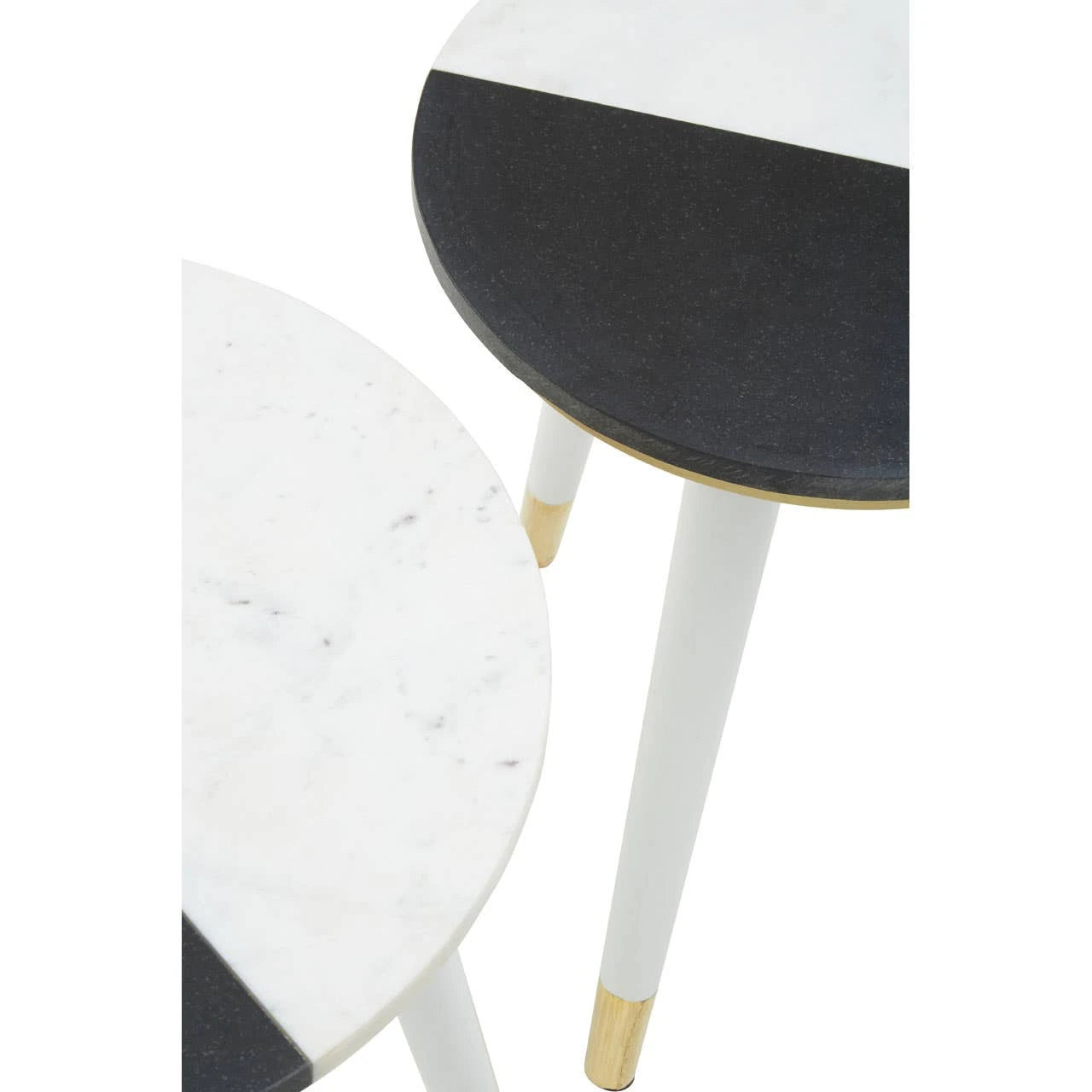 Nirav Black And White Marble Set of 2 Side Table