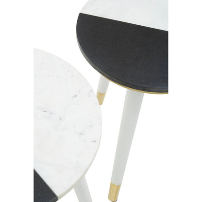 Nirav Black And White Marble Set of 2 Side Table