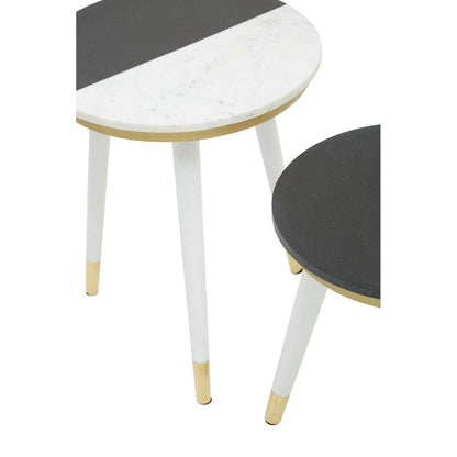 Nirav Black And White Marble Set of 2 Side Table