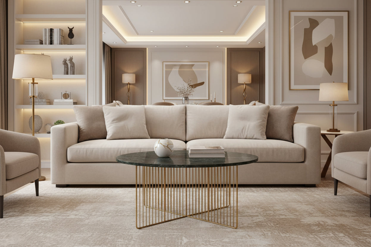 Novi Glass And White Terrazzo Gold Frame Coffee Table