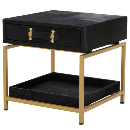 Kensington Townhouse Hair On Leather Bedside Table