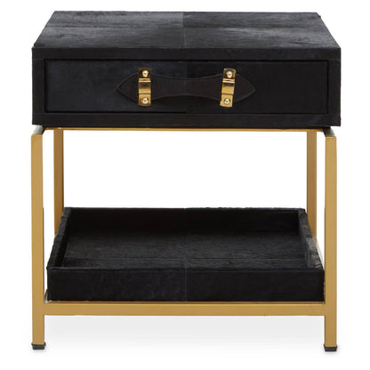 Kensington Townhouse Hair On Leather Bedside Table