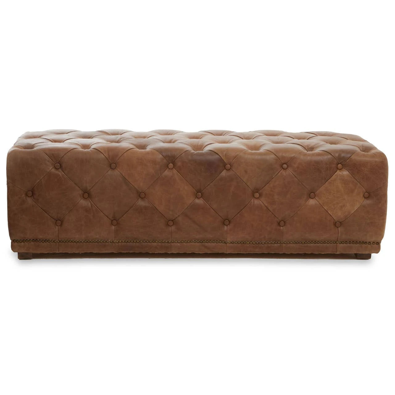 Hoxton Brown Leather Rectangle Chesterfield Ottoman