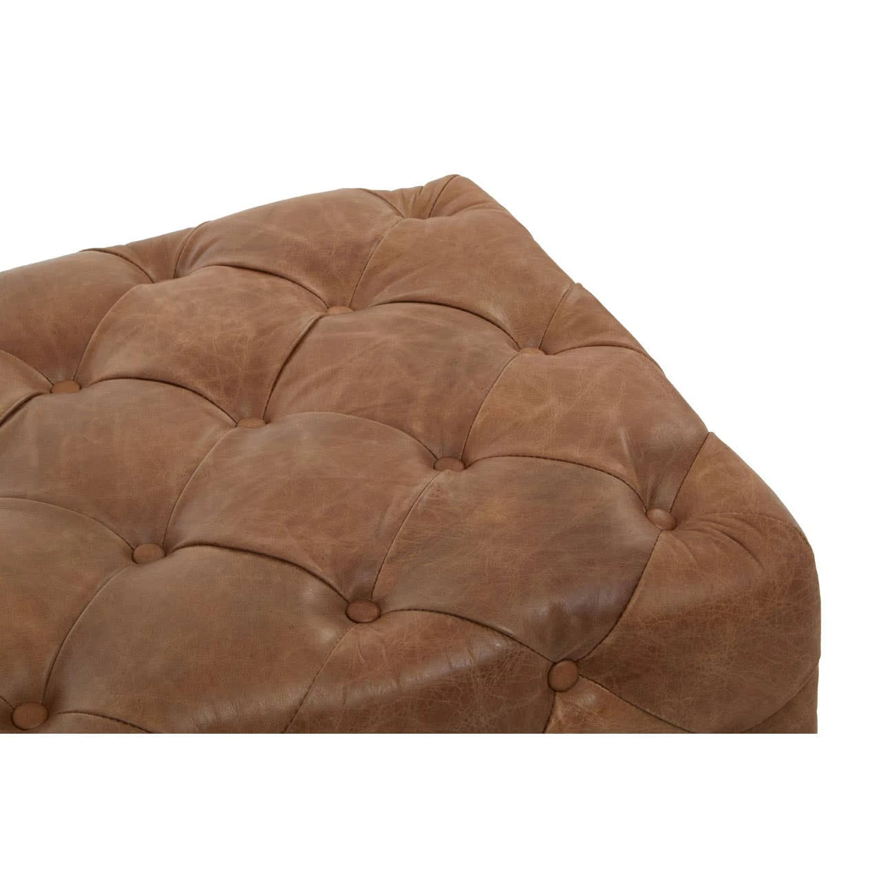 Hoxton Brown Leather Rectangle Chesterfield Ottoman