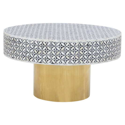 Fusion Round Bone Inlay Coffee Table With Gold Base