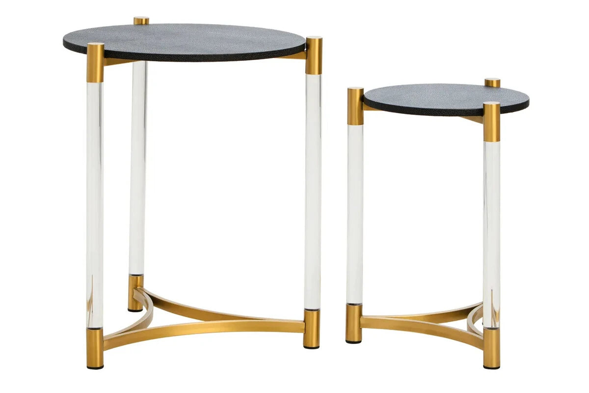 Cardona Set Of Two Black Shagreen Effect Side Tables