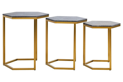 Cardona Nest of Three Hexagonal Blue Shagreen Effect Tables