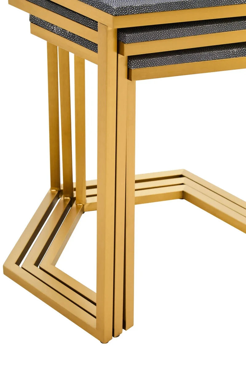 Cardona Nest of Three Hexagonal Blue Shagreen Effect Tables