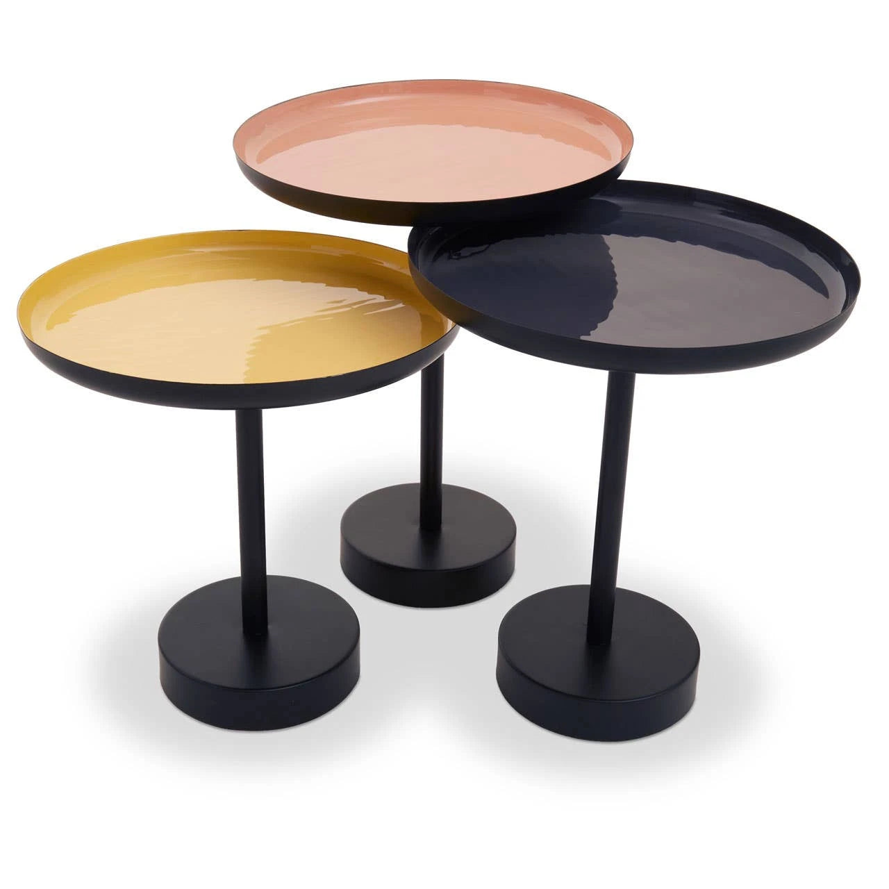 Amira Set Of Three Gold And Black Tray Side Tables