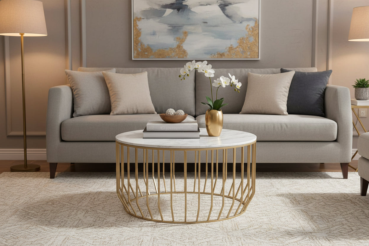 Pali White Marble And Gold Coffee Table