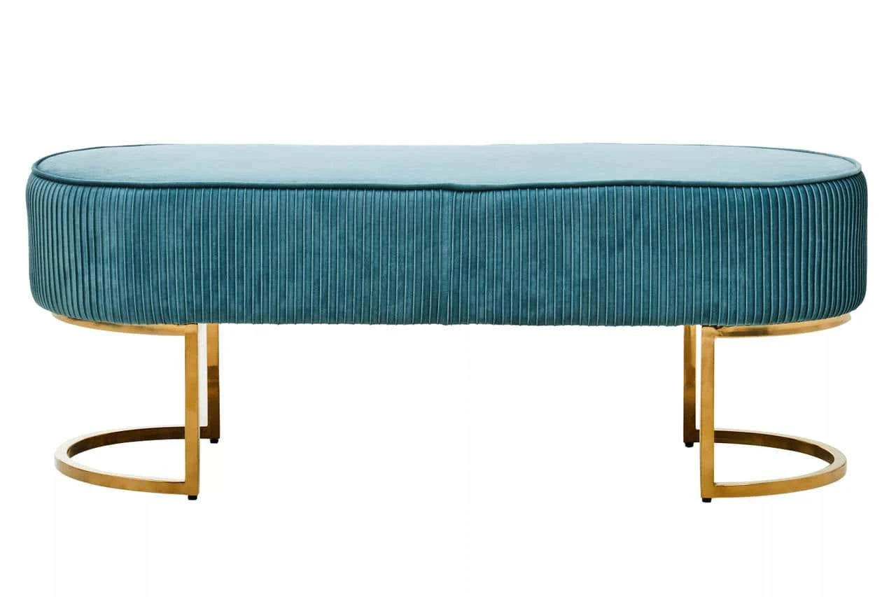 Zamora Teal Velvet Bench With Gold Finish Legs