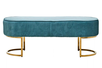 Zamora Teal Velvet Bench With Gold Finish Legs