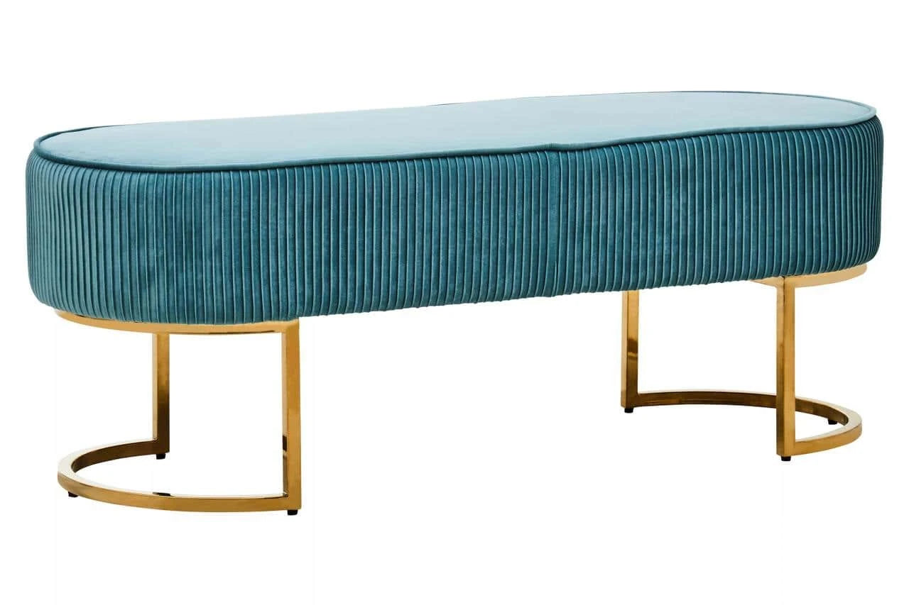 Zamora Teal Velvet Bench With Gold Finish Legs