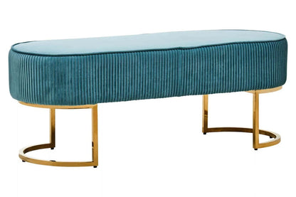 Zamora Teal Velvet Bench With Gold Finish Legs