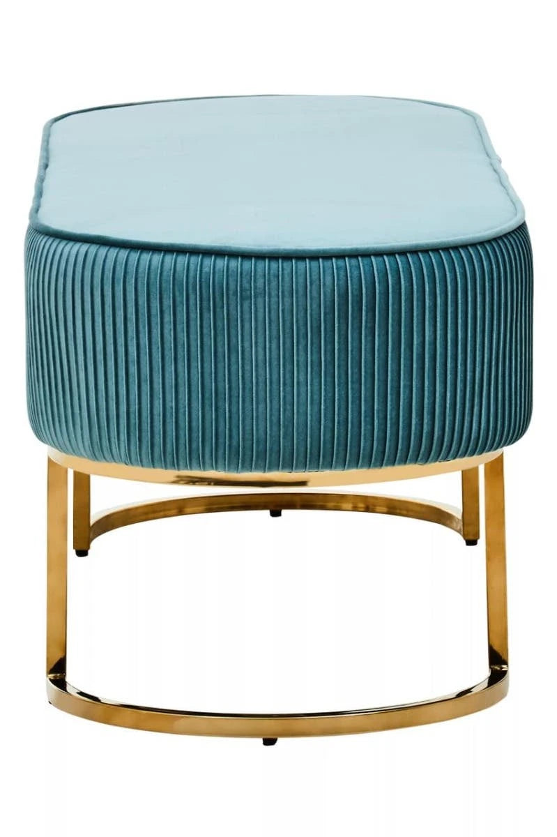 Zamora Teal Velvet Bench With Gold Finish Legs