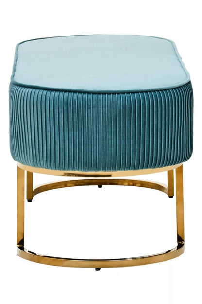 Zamora Teal Velvet Bench With Gold Finish Legs