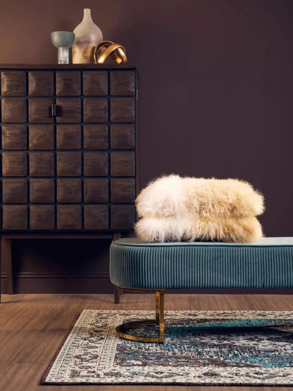 Zamora Teal Velvet Bench With Gold Finish Legs