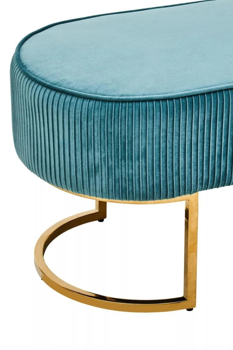 Zamora Teal Velvet Bench With Gold Finish Legs