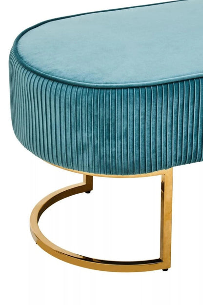 Zamora Teal Velvet Bench With Gold Finish Legs