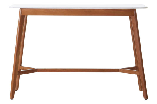 Myan Acacia Wood and White Marble Console Table
