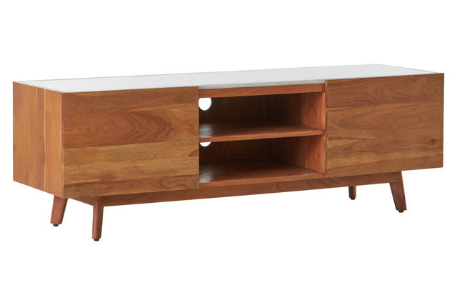 Myan Acacia Wood and White Marble Media Unit