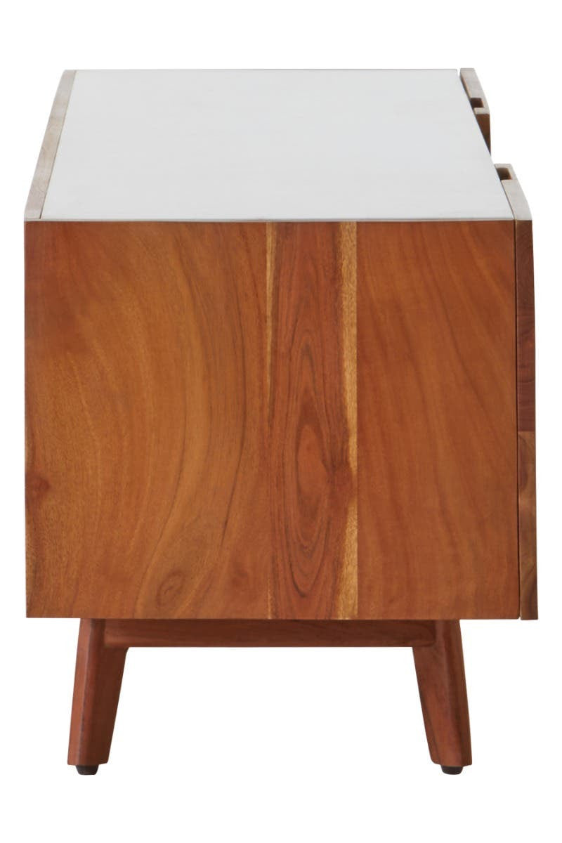 Myan Acacia Wood and White Marble Media Unit