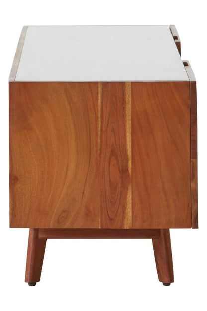 Myan Acacia Wood and White Marble Media Unit